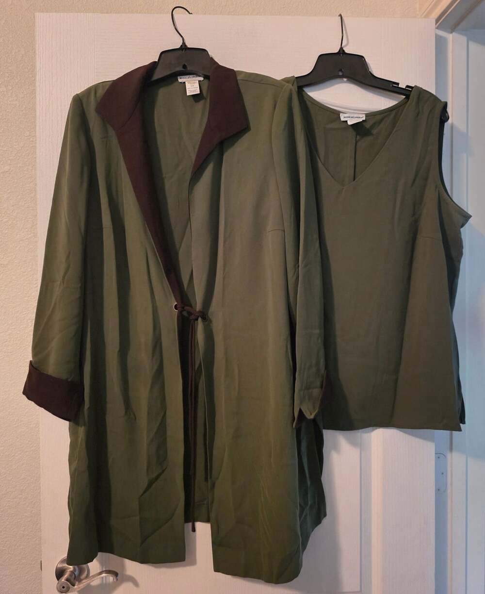 Jessica London Open Front Cardigan and Tank Top Set Olive Green Size 18W